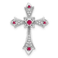 14k White Gold Ruby and Diamond Fleur de Lis Cross Chain Slide