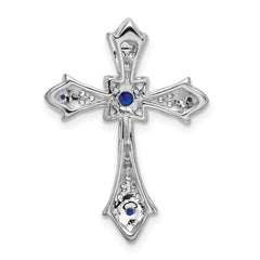 14k White Gold Sapphire and Diamond Fleur de Lis Cross Chain Slide