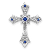 14k White Gold Sapphire and Diamond Fleur de Lis Cross Chain Slide
