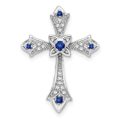 14k White Gold Sapphire and Diamond Fleur de Lis Cross Chain Slide