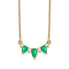 14k Pear Emerald and Diamond 18 inch Necklace