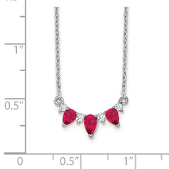 14k White Gold Pear Ruby and Diamond 18 inch Necklace