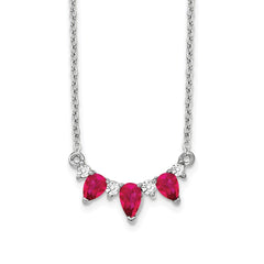 14k White Gold Pear Ruby and Diamond 18 inch Necklace