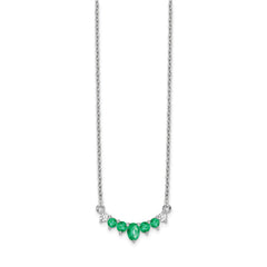 14k White Gold Oval and Round Emerald and Diamond 18 inch Necklace