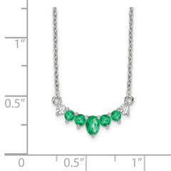 14k White Gold Oval and Round Emerald and Diamond 18 inch Necklace