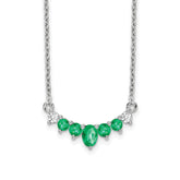 14k White Gold Oval and Round Emerald and Diamond 18 inch Necklace