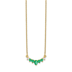 14k Oval and Round Emerald and Diamond 18 inch Necklace
