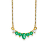 14k Oval and Round Emerald and Diamond 18 inch Necklace