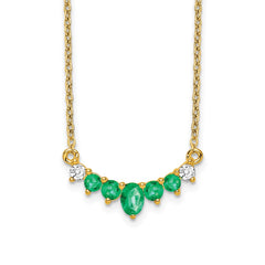 14k Oval and Round Emerald and Diamond 18 inch Necklace