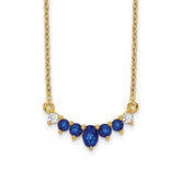 14k Oval and Round Sapphire and Diamond 18 inch Necklace