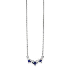 14k White Gold Princess Sapphire and Diamond 18 inch Necklace