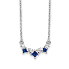 14k White Gold Princess Sapphire and Diamond 18 inch Necklace