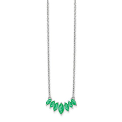 14k White Gold Graduated Marquise Emerald 18 inch Necklace