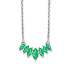 14k White Gold Graduated Marquise Emerald 18 inch Necklace