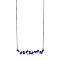 14k White Gold Octagon Sapphire and Diamond 18 inch Bar Necklace