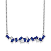 14k White Gold Octagon Sapphire and Diamond 18 inch Bar Necklace