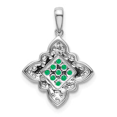 14k White Gold Emerald Cluster and Diamond Vintage Pendant