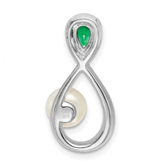14k White Gold Pear Emerald/Freshwater Cultured Pearl/Diamond Infinity Chain Slide