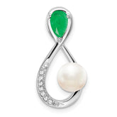 14k White Gold Pear Emerald/Freshwater Cultured Pearl/Diamond Infinity Chain Slide