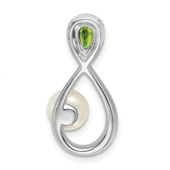 14k White Gold Peridot/FWC Pearl/Diamond Infinity Chain Slide