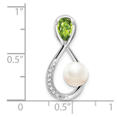 14k White Gold Peridot/FWC Pearl/Diamond Infinity Chain Slide