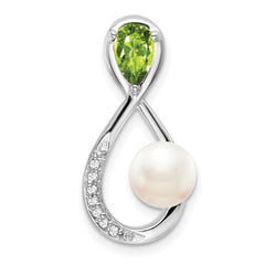 14k White Gold Peridot/FWC Pearl/Diamond Infinity Chain Slide
