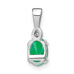 14k White Gold 7x5mm Oval Emerald and Diamond Pendant