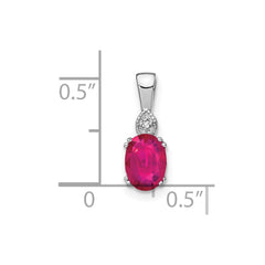 14k White Gold 7x5mm Oval Ruby and Diamond Pendant
