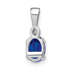 14k White Gold 7x5mm Oval Sapphire and Diamond Pendant