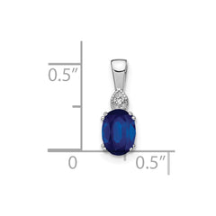 14k White Gold 7x5mm Oval Sapphire and Diamond Pendant