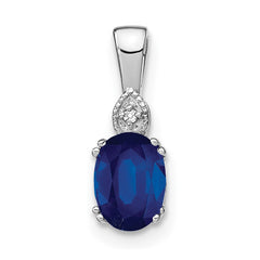 14k White Gold 7x5mm Oval Sapphire and Diamond Pendant