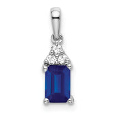 14k White Gold Emerald-shape Sapphire and Diamond Pendant