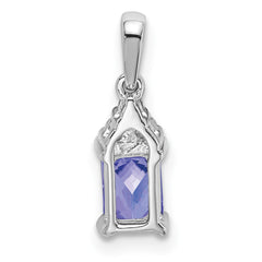 14k White Gold Emerald-shape Tanzanite and Diamond Pendant