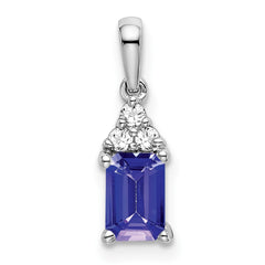 14k White Gold Emerald-shape Tanzanite and Diamond Pendant