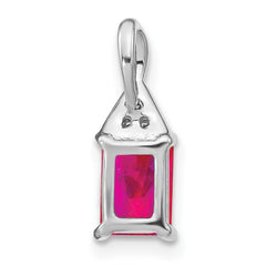 14k White Gold Emerald-shape Ruby and Diamond Pendant - 2