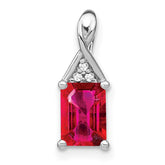14k White Gold Emerald-shape Ruby and Diamond Pendant - 2