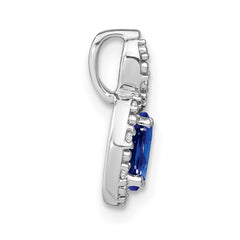 14k White Gold 6x4mm Oval Sapphire and Diamond Halo Pendant