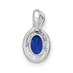 14k White Gold 6x4mm Oval Sapphire and Diamond Halo Pendant