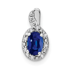 14k White Gold 6x4mm Oval Sapphire and Diamond Halo Pendant
