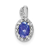 14k White Gold 6x4mm Oval Tanzanite and Diamond Halo Pendant