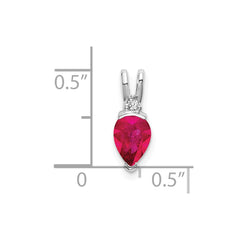 14k White Gold 7x5mm Pear Ruby and Diamond Pendant