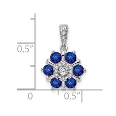 14k White Gold Sapphire and Diamond Floral Pendant - 2