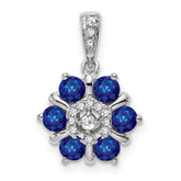 14k White Gold Sapphire and Diamond Floral Pendant - 2