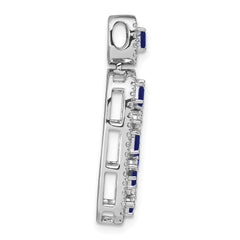 14k White Gold Octagon Sapphire and Diamond Oval Chain Slide