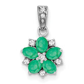 14k White Gold Emerald and Diamond Floral Pendant