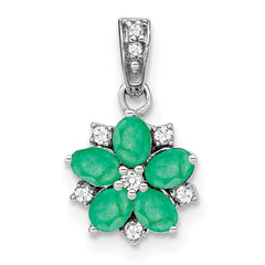 14k White Gold Emerald and Diamond Floral Pendant