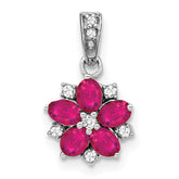 14k White Gold Ruby and Diamond Floral Pendant