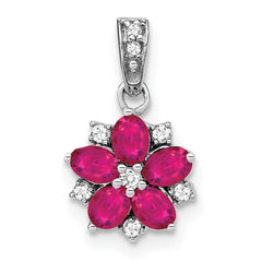 14k White Gold Ruby and Diamond Floral Pendant
