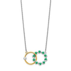 14k Two-tone Emerald and Diamond Interlocked Rings 18 inch Necklace