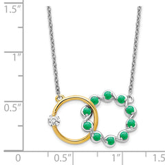 14k Two-tone Emerald and Diamond Interlocked Rings 18 inch Necklace